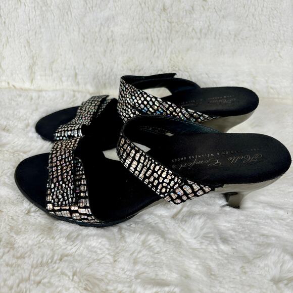Helle Comfort Black/Silver Slip On Sandals Low Heels Women’s Size 8.5 - Picture 6 of 8
